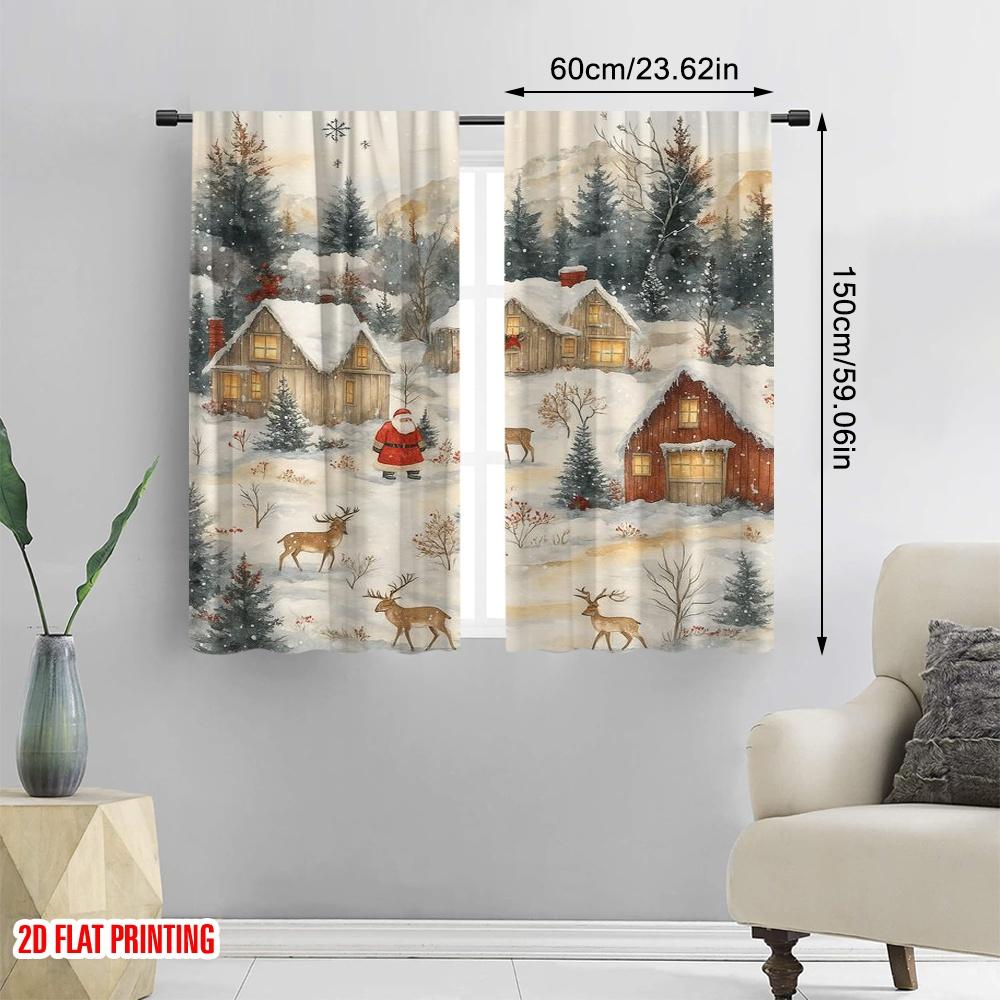 2 Stück, 2D-Flachdruck Vorhänge Digitaldruck Winterwunderland Vielseitig Langlebig Polyester (ohne Stange) Festlich Perfekt für