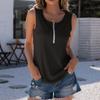 Summer Casual Solid Color Sleeveless Round Neck Small Sexy Zipper Decorated T-shirt Top