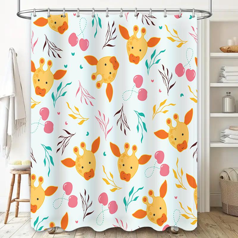 Animal Print Shower Curtain For Kids Bathroom Decor Orange Giraffe Design With Cherry Patterns In Yellow Pink Floral Style For H