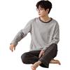 Men's Pajamas, All-Season Cotton Round Neck Pullover Long Sleeve Long Pants, Loose Simple Casual Wearable Loungewear XL
