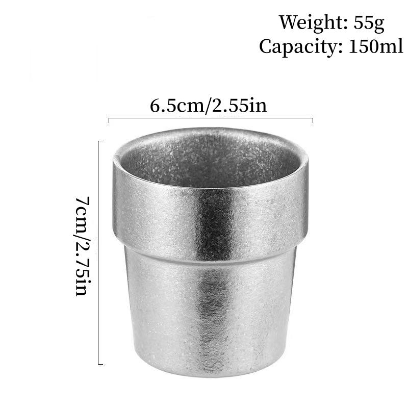 Pure Titanium Double-Wall Coffee Mug,Outdoor Camping Water Cups Home Drinking Office Tea Mug 150 ml Beer Luxury-Feel Juice Cup