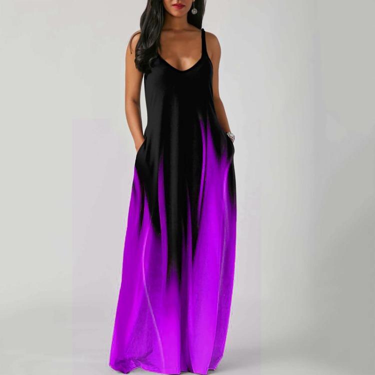 Women Plus Size Summer Fashion Maxi Dresses Sleeveless O Neck Wide Cross Strap Gradient Print