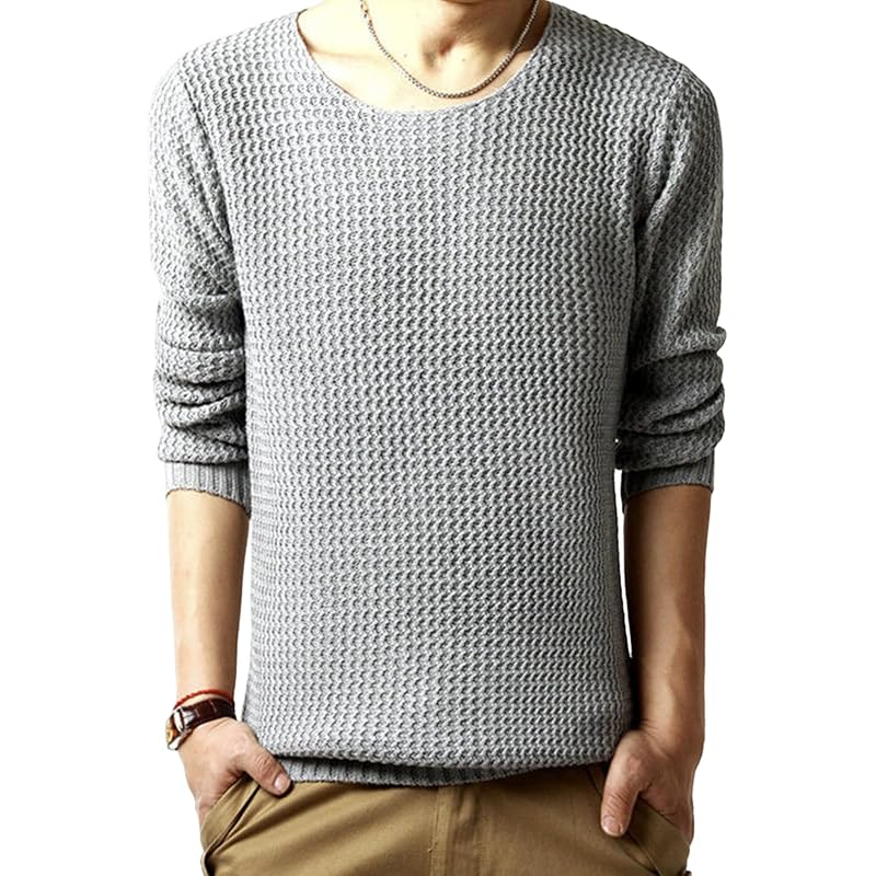 

[Niman Bai] men s cut and sew knit sew U-neck waffle pique knitting simple street mode system Fashionable light gray 5S-N08-LGXL