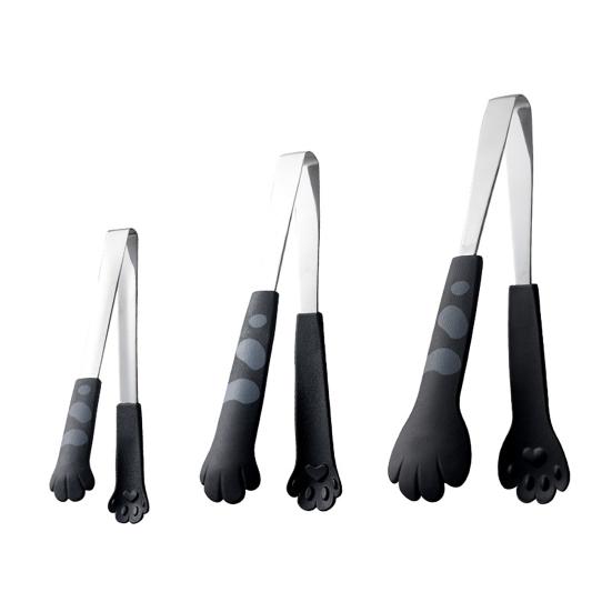 3Pcs/set Kitchen Tongs Stainless Steel Cartoon Cat Paw Shape Bread Tongs Heat-Resistant Non-Slip Handle Pliers Cooking Tools