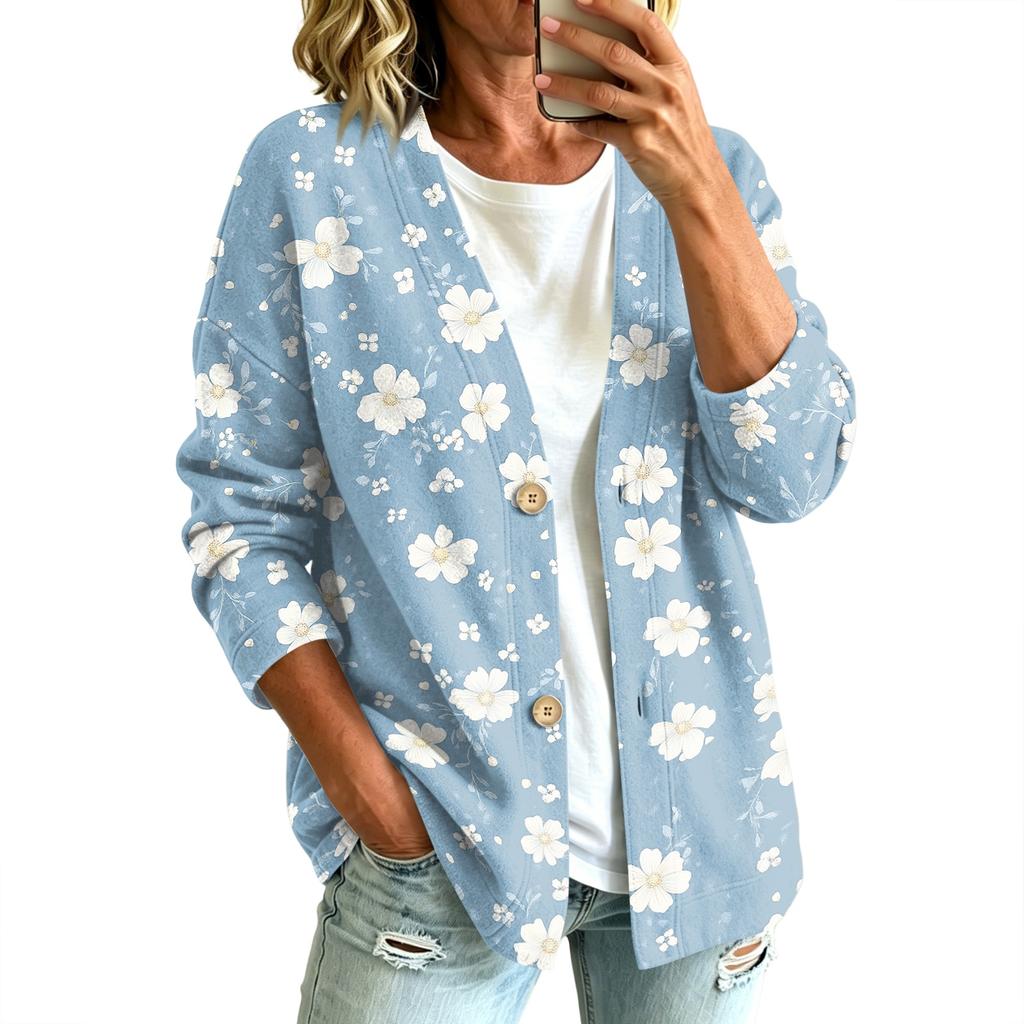 Women's Casual Vintage Floral Print Button Front Jacket for Everyday Outfits