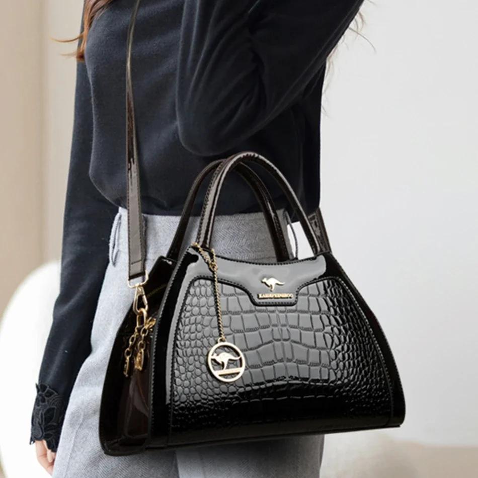 Luxury Patent Leather Handbags for Women Designer Crocodile Pattern Women's Shoulder Crossbody Bag Hobos Ladies Messenger Bags