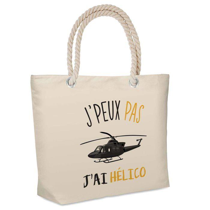 Sac de plage - PLANETEE - Hélico J'peux pas - Coton naturel - Grande contenance - Imprimé en France