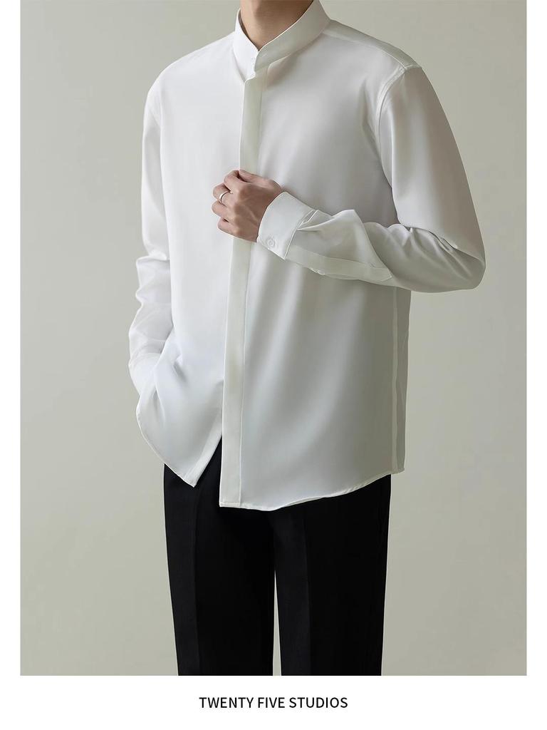 2025 Men's Slim Fit Non-Iron Long-Sleeve Business Shirt - Light, Mature Korean Style for Spring and Autumn