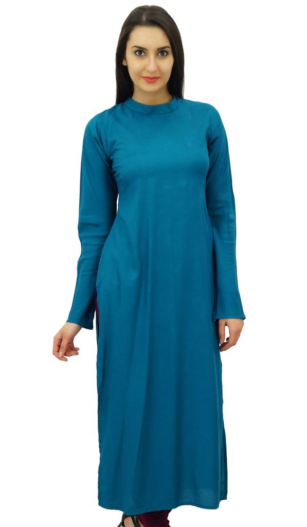 Bimba Women Full Sleeve Straight Kurta Ethnic Rayon Kurti Plain Long Tunic