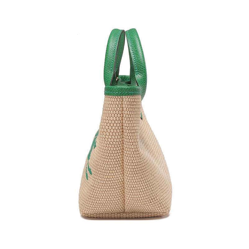 Longchamp Le Pliage Paris 15 Logo Brodé Bloc de Couleur Paille Mélange Lin Cuir Sac Bandoulière Dumpling Mini Sacs Femmes Kaki Vert 10162HYT129
