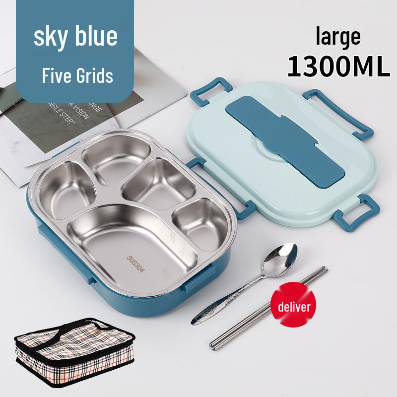 Fiambrera Bento Portátil de Acero Inoxidable 304 con Separadores – Gran Capacidad, Diseño de Hebilla Cuadrada, Estilo Nórdico para Estudiantes