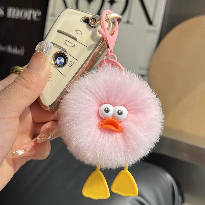 [Cute Little Duck] Rex Rabbit Hair Small Coal Ball Car Keychain Pendant Internet Celebrity Hair Pom-pom Book Bag Pendant