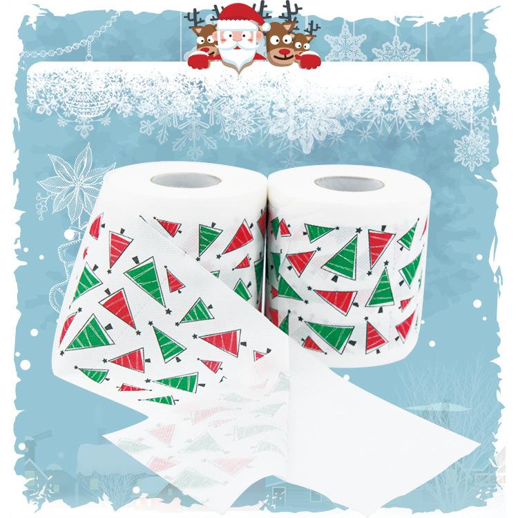 2Pcs Christmas Printed Tissue Disposable Printed Toilet Tissues Toilet Roll Paper Christmas Ornaments For Party New Year Gifts