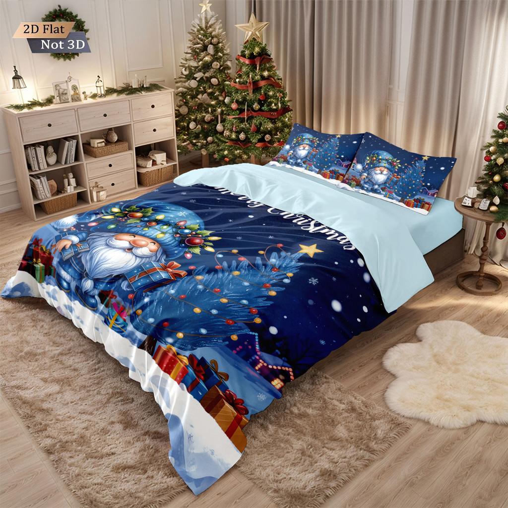 3pcs Christmas Eve Santa Claus print chipless duvet set, multi size dormitory bedding, holiday decoration, machine washable