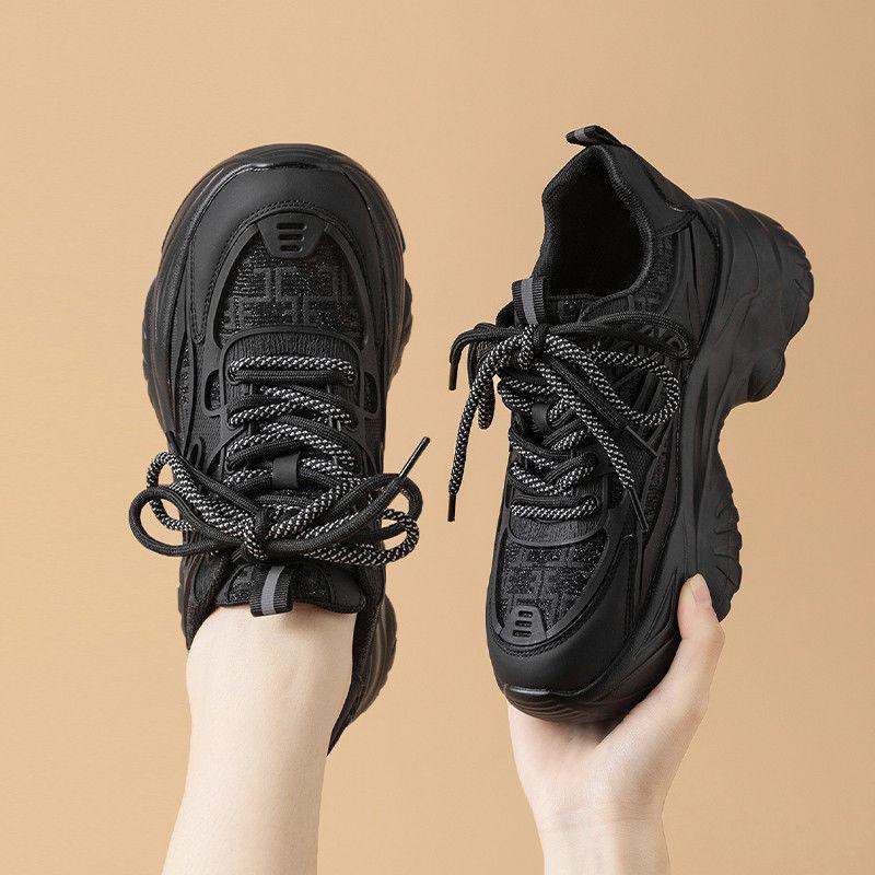 Autumn solid color platform dad shoes women's new trendy casual sports shoes lace-up running shoes