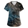 Textured Print V Neck Short Sleeve Medical Scrub Top with Double Pockets and Side Slit Hem for Healthcare Professionals