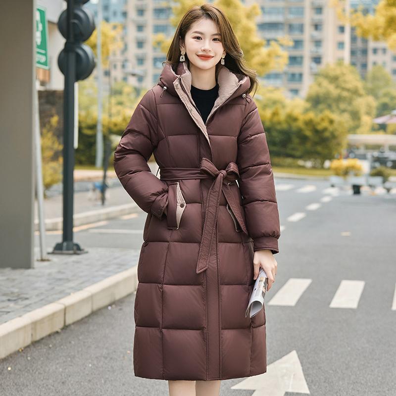 

Autumn Winter Thicken Warm Parka Women Casual Solid Color Big Pocket Slim Long Hooded Coat Jackets Outwear XXXL кофейный