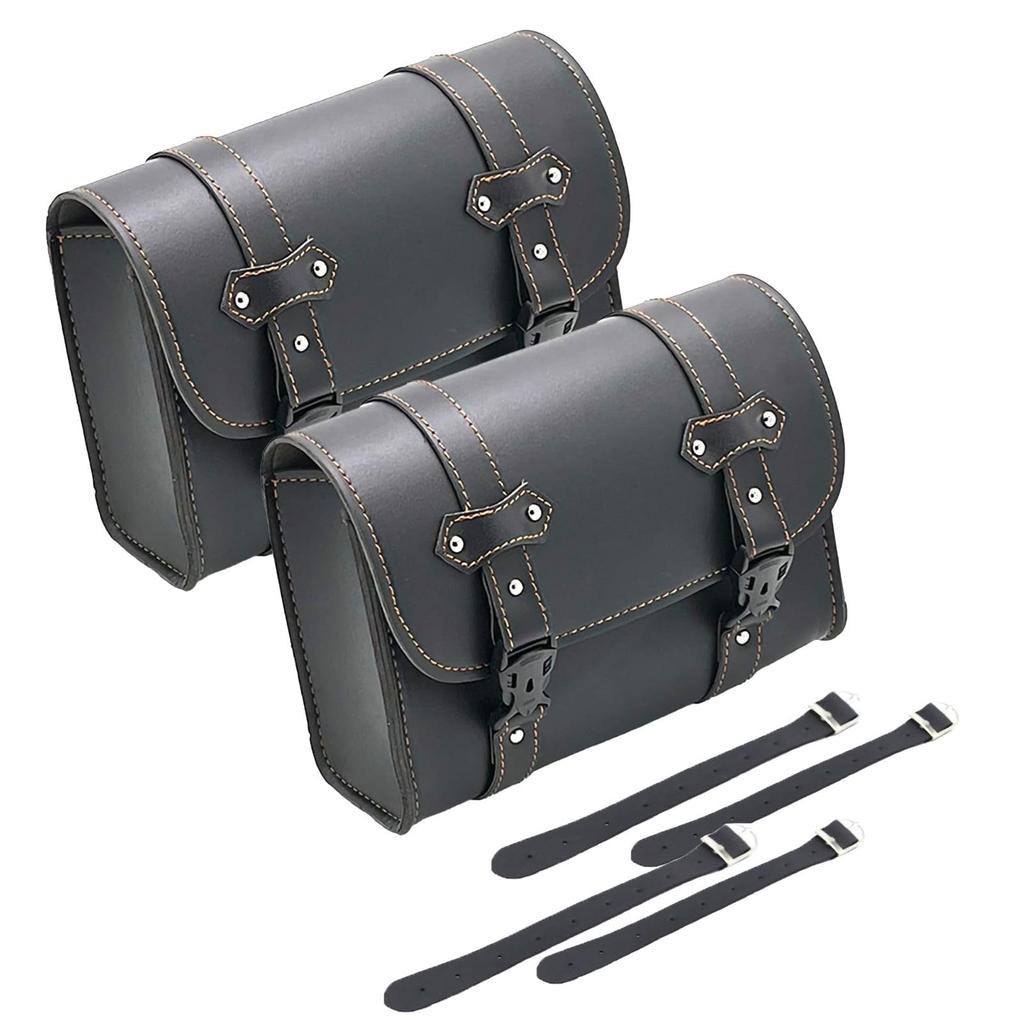 Mamota Motorcycle Side Touring Small Item Tool PU Leather and Synthetic Large Black Bags, Bags, Storage, Waterproof, Bag, Leather, Capacity, (2 Bags)