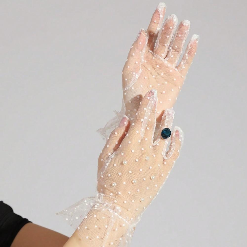 1piece white lace glove elegant transparent lady's short wedding glove
