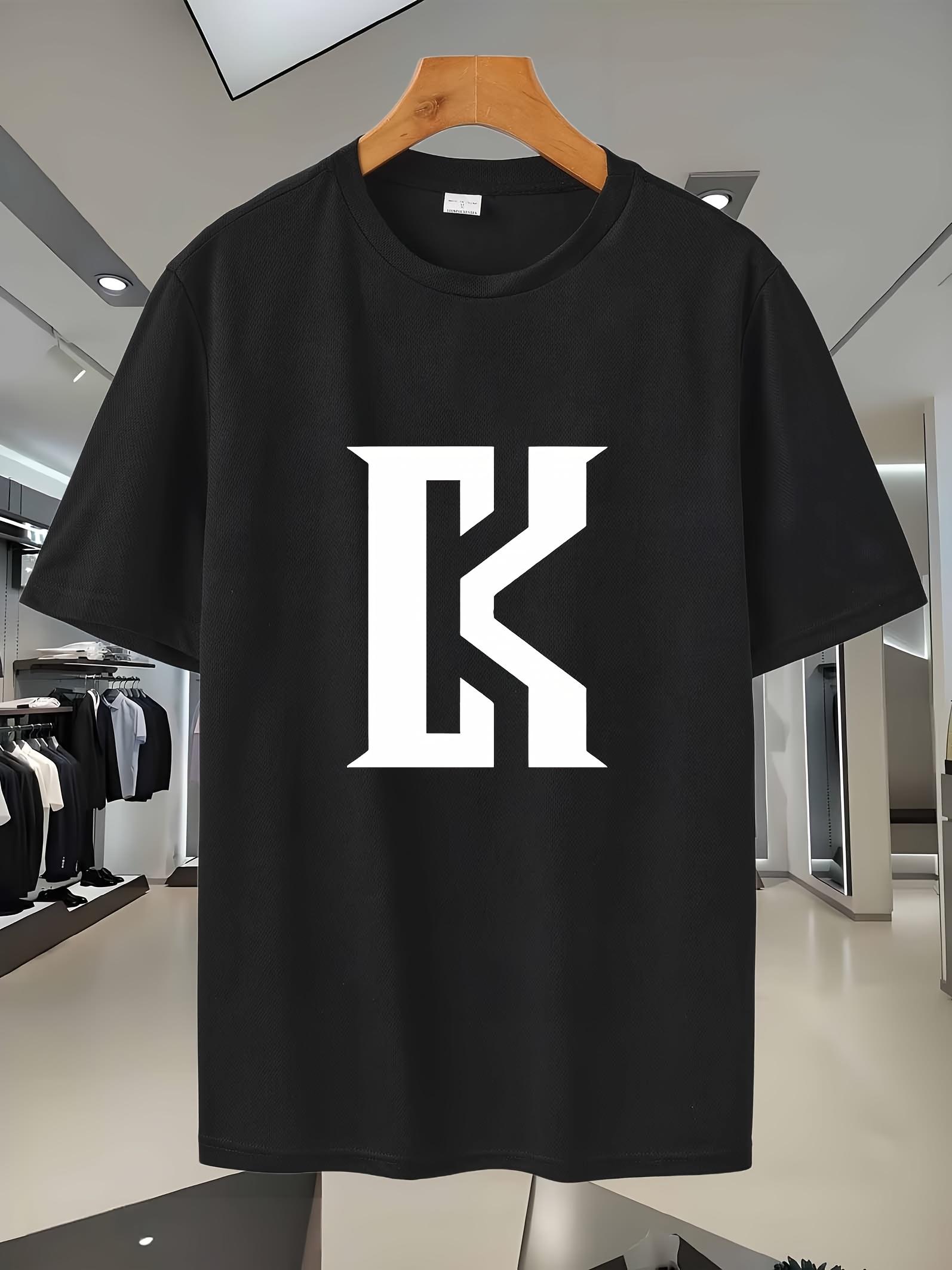 

Breathable Mesh Sports T-shirt with Stylish Letter K Print - Lightweight Short Sleeve Crewneck for Casual & Active Wear S