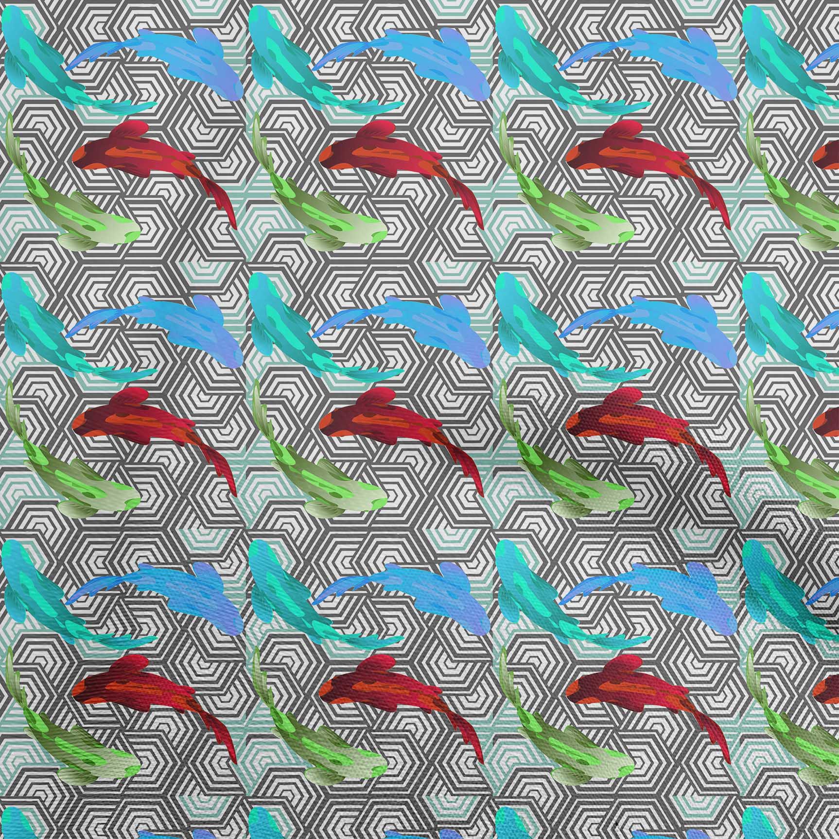 

Темно-синя тканина oneOone Cotton Flex Азіатська японська риба коі з геометричною текстурою Швейний матеріал Тканина з принтом у дворі 40 дюймів 42InchWide-ViscoseChiffon чирок зелений колір