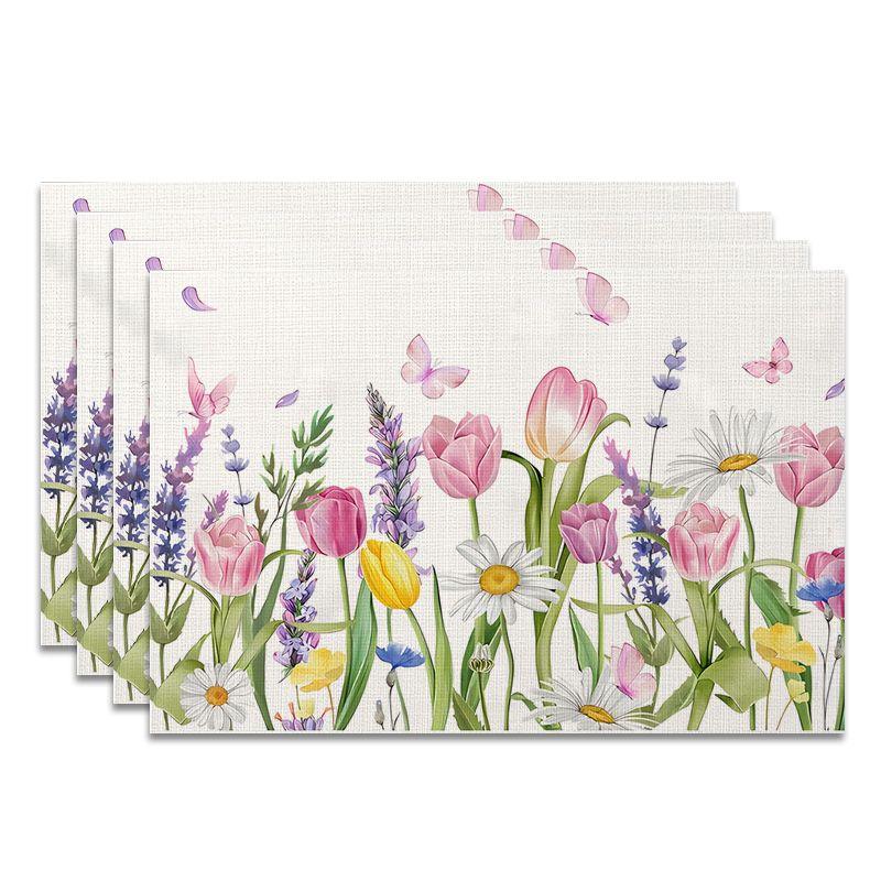 4Pcs, Girly Butterfly Daisy Placemats, Best Placemats, Washable, Suitable for Holiday Parties, Home Decor 4PCS