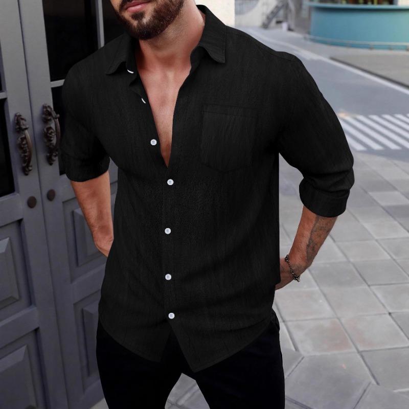 Autumn Linen Shirt Long Sleeve Lapel Breathable Casual Men's New Chinese Pocket Shirt