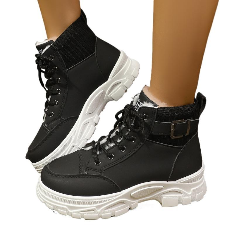 2024 Plus Size Women's Shoes Ankle Women's Boots Platform Casual Boots Women Round Toe Med Heel Front Lace-up Warm Ladies Shoes