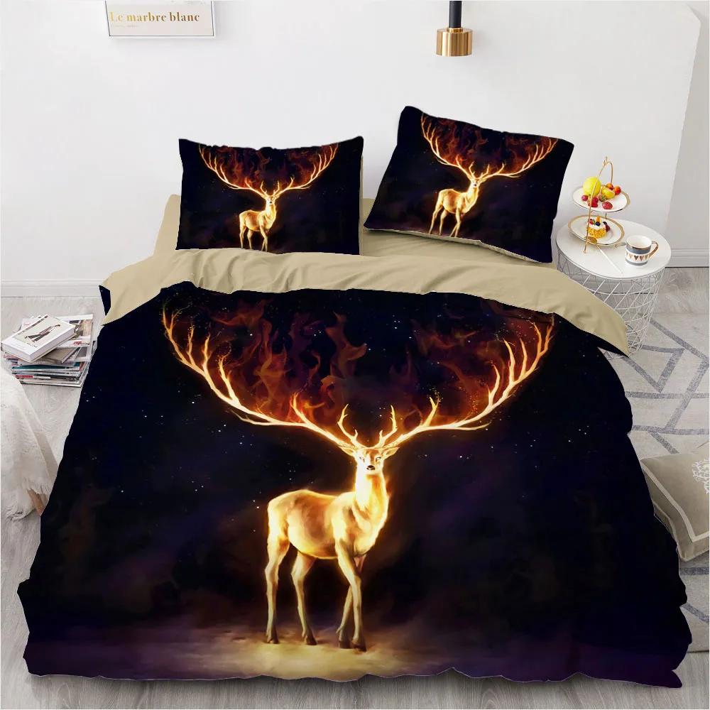 Hot Luxury Style Galaxy Deer Bedding Western Animal Bedspread Set 3D Pet Cats,horses Duvet Cover Sets Dropshipping Customized