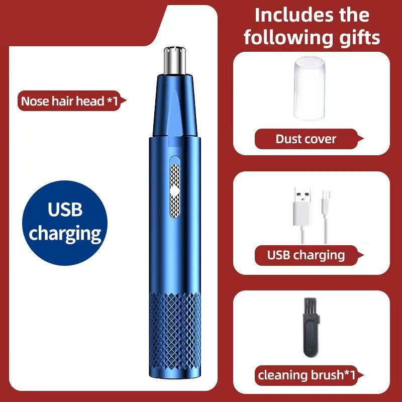 1 Set Electric Nose Hair Clipper Rechargeable Multi-kinetic Shaving Two-in-one Unisex Fully Automatic Washable Shaving Nose Trimmer