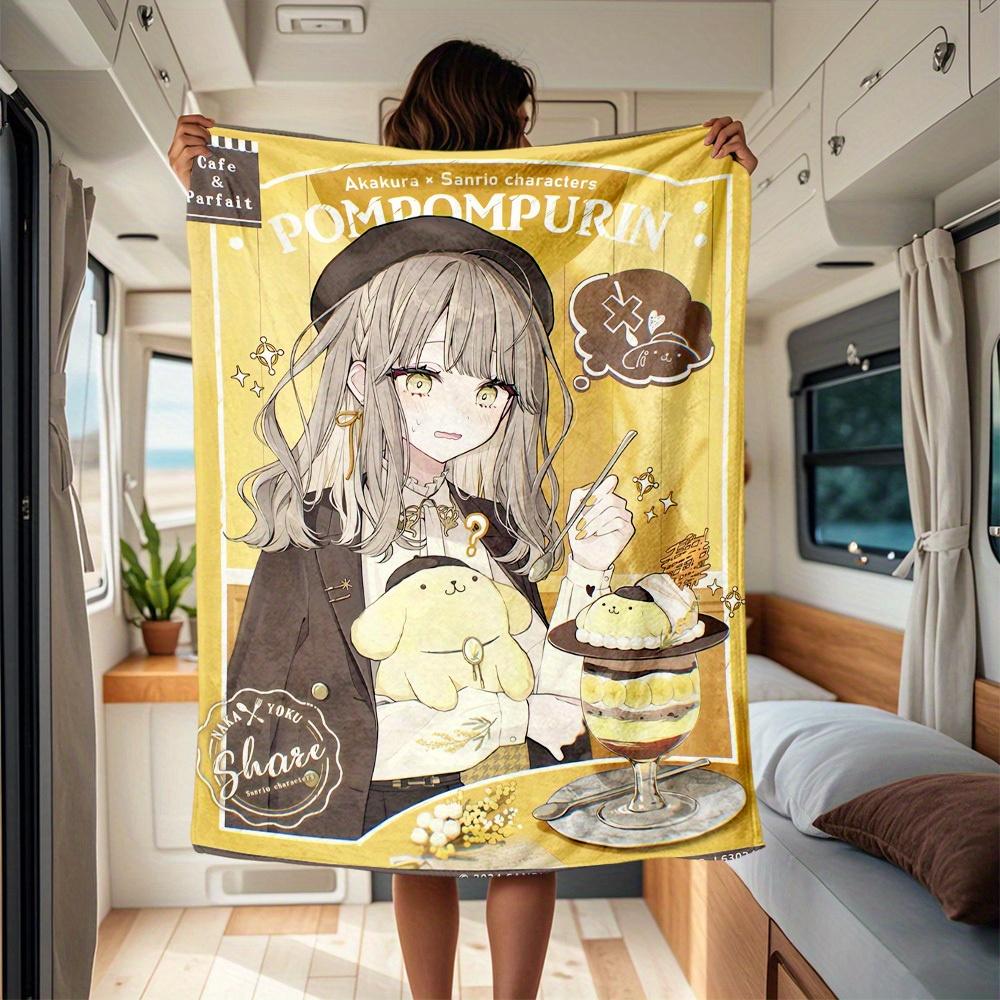 

1pc Cafe, Parfait, PomPomPurin RV flannel blanket, pattern printed blanket, sofa bed couch car office camping travel warm comfortable soft b 130x150cm
