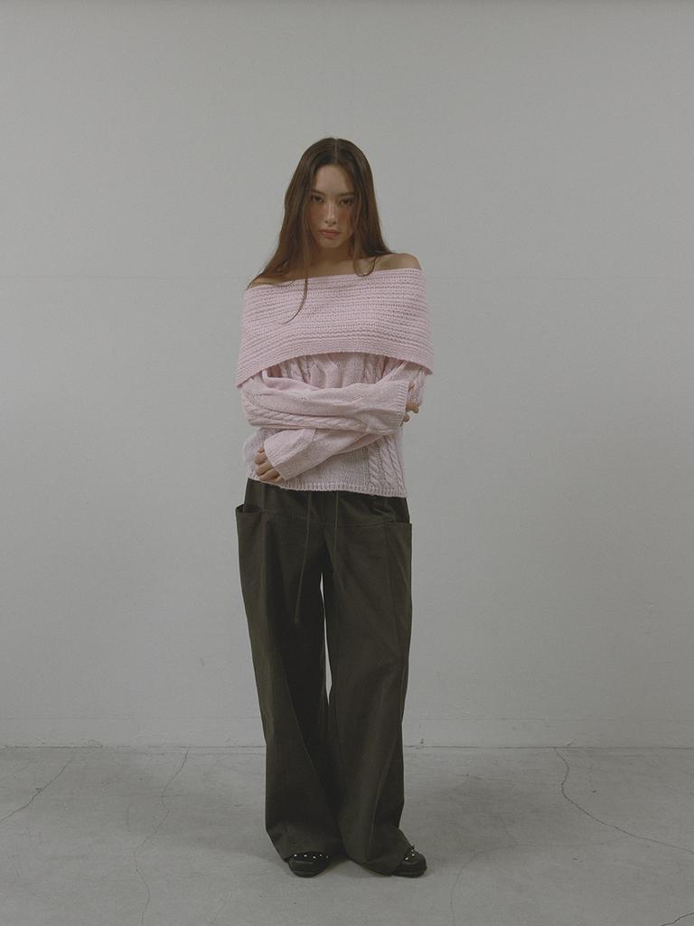 Asula Alpaca Twist Off Shoulder Knit (Pink)