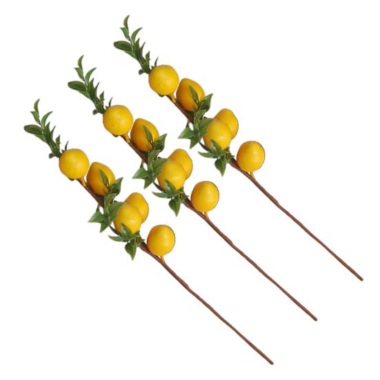 Artificial Lemon Branch with Green Leaves Fake Fruit Lemon Tree Decoration Lifelike Faux Greenery Stems for Home Dining Table Kitchen Decor