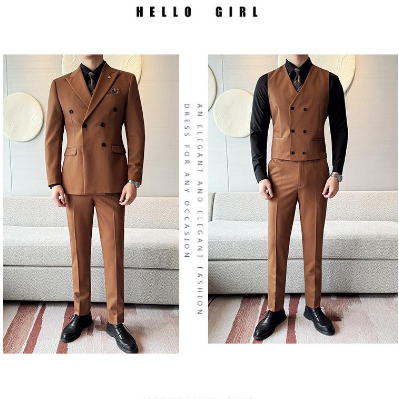 Herren Langarm Schleifenhals Zweireiher Anzug, High-End Business Casual einfarbiger Anzug