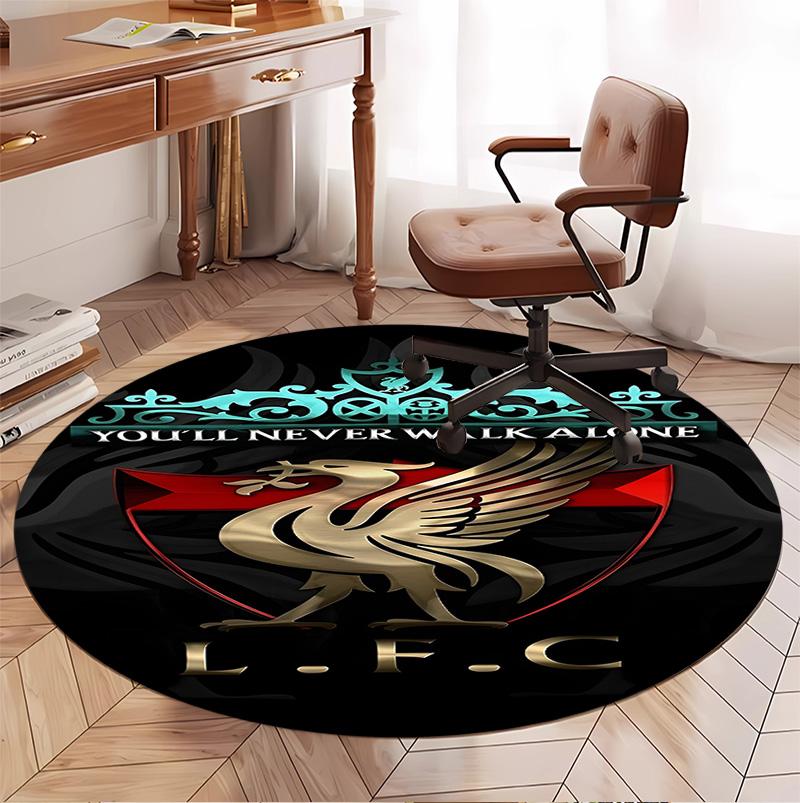 Kulatá rohožka se vzorem Liverpool F.C., Vnitřní/venkovní podložka, na piknik, do herny, ložnice, kanceláře, obývacího pokoje, Dekorativní koberec do domácnosti, Dárek k narozeninám