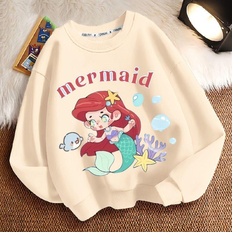 

Cute Mermaid Round-neck Hoodie for Children, Fashionable Long-sleeved Casual Top for Boys and Girls in Spring and Autumn 160