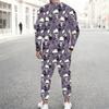 Men Purple Lace Background Skull Purple Rose Print Long Sleeve Sweatshirt And Jogger Pants Two Piece Outfit