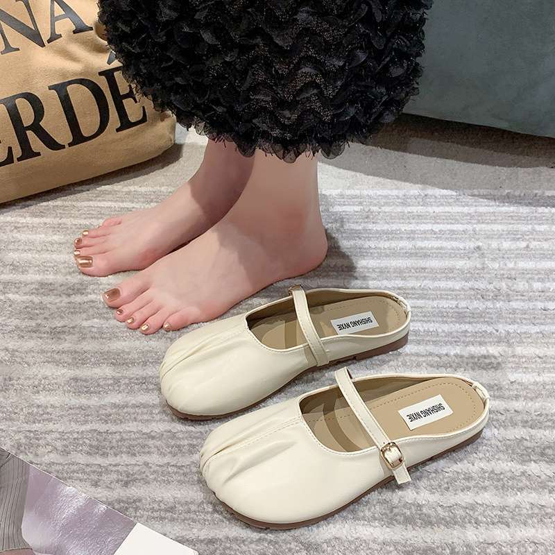 Baotou Half Slippers Women's Summer Wear 2025 New Flat Casual Pregnant Women Lazy Shoes Muller Shoes Half Drag Single Shoes