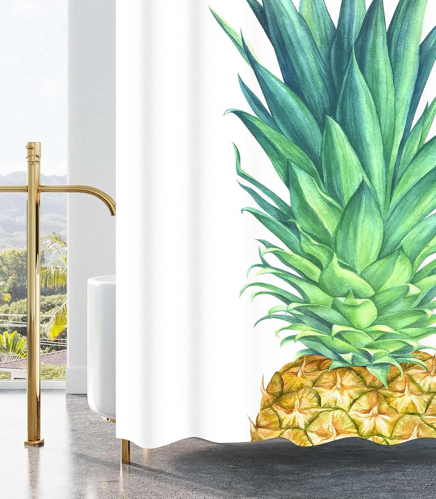 Pineapple Shower Curtain Watercolor Pineapple Tropical Fruit Green Yellow Polyester Fabric Bathroom Shower Curtain