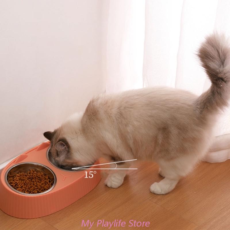 Double Dog Bowl Pet Feeding Station Stainless Steel Water and Food Bowls with Stand for Cats Puppies Small Dogs Pet Supplies