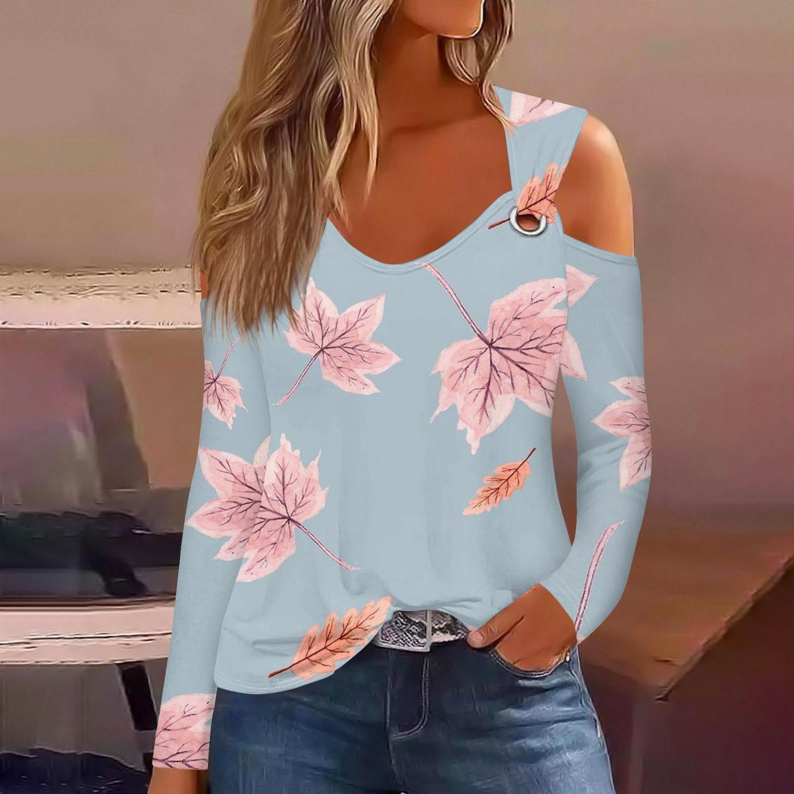 

Женская модная повседневная футболка с цветочным принтом и V-образным вырезом, длинным рукавом, на пуговицах, с открытыми плечами XXL