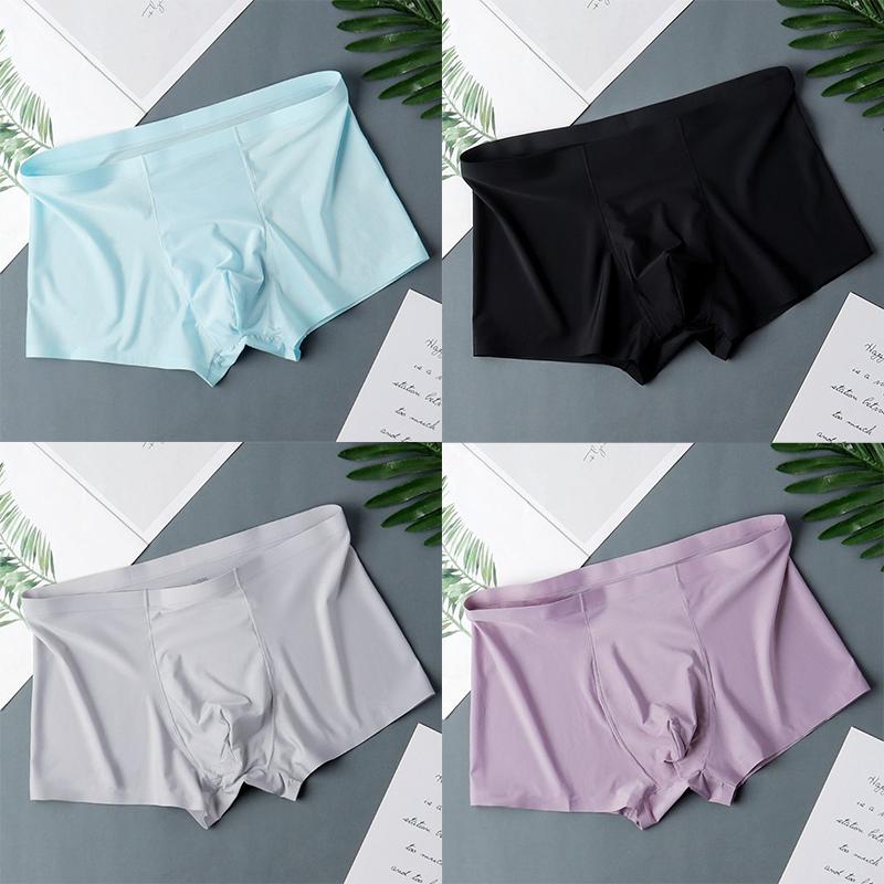 Men's Ice Silk Sexy Seamless Boxer Shorts Underwear Fashion Underpants Male Comfortable Ultra-thin Breathable Panties