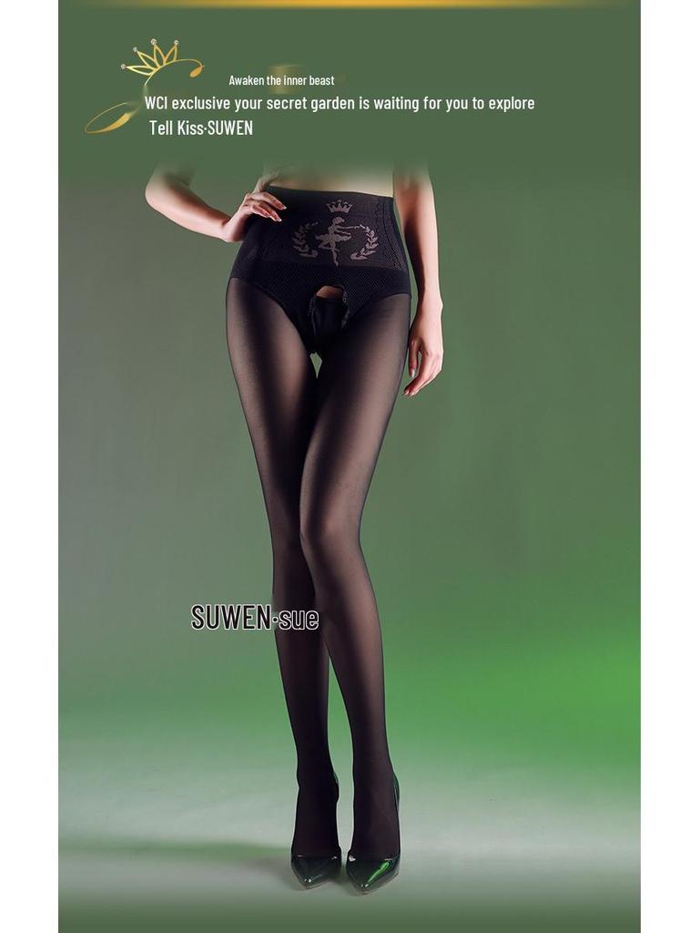 Huaxianzi High Waist Tummy Control Open Crotch Fleece-Lined Leggings for Women - Nude Look, Warm for Autumn/Winter.