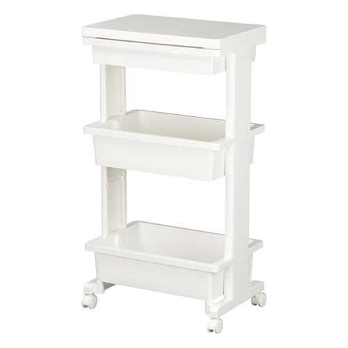 JEJ Astage Lissestyle Table Cart with Drawers, Reversible Top, 3 Tiers, Made in Japan, Assembly Required, White, 45cm Wide x 30cm Deep x 85cm High, wi
