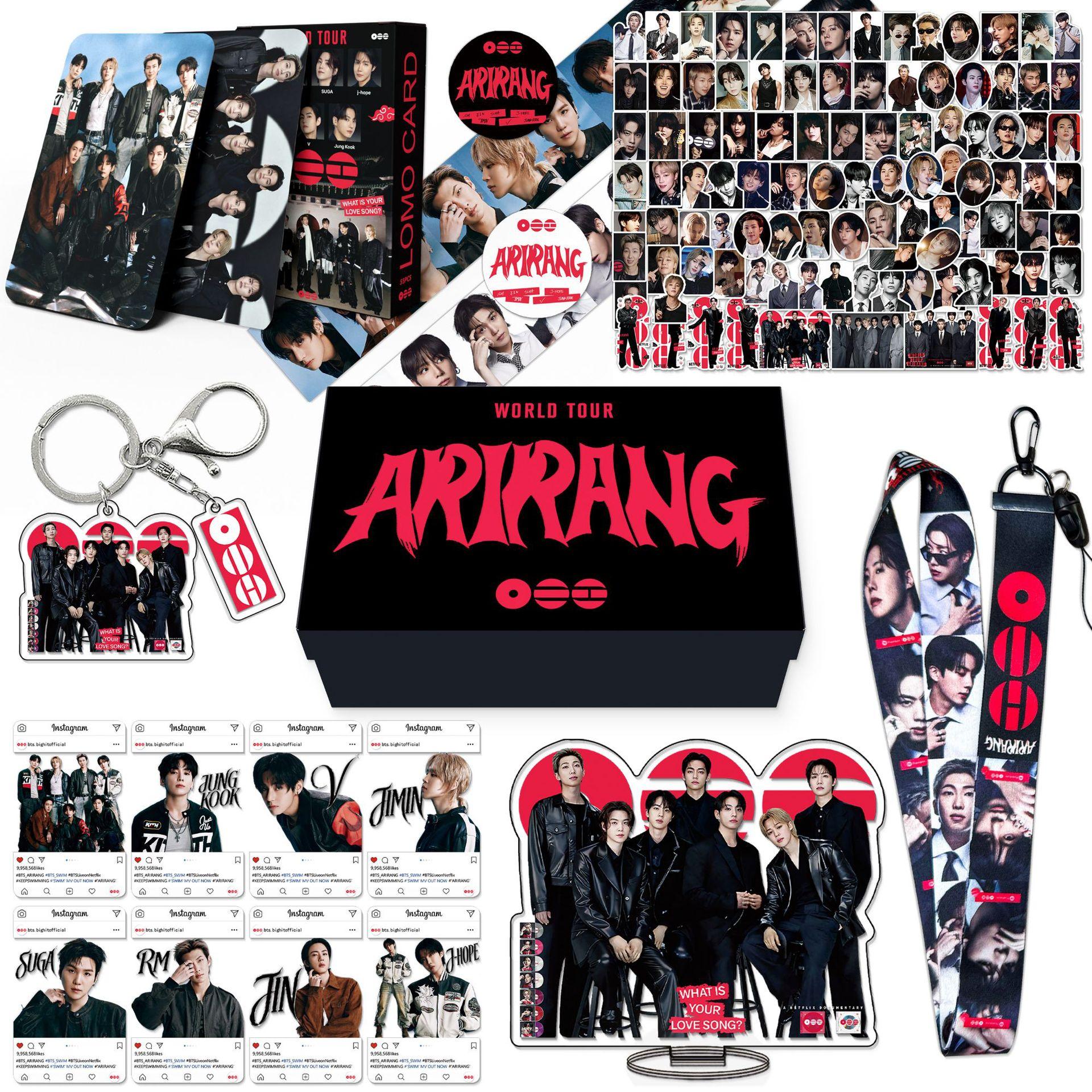 Подарочная коробка K-pop группы ARIRANG World Tour, Набор фанатской атрибутики с фотокарточками, наклейками, акриловой подставкой, ремешком, Коллекционные товары