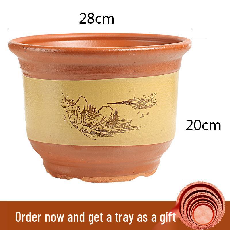 Extra Large Ceramic Clivia Terracotta Flower Pot - Breathable Purple Clay Bonsai Planter with Free Shipping