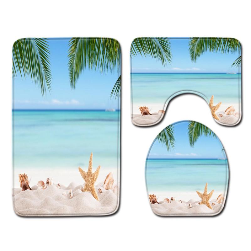 Badezimmermatten Dreiteiliges Badezimmer-Toilettenmatten-Set Badezimmer Rutschfeste Matten Strandlandschaft Stil Matten