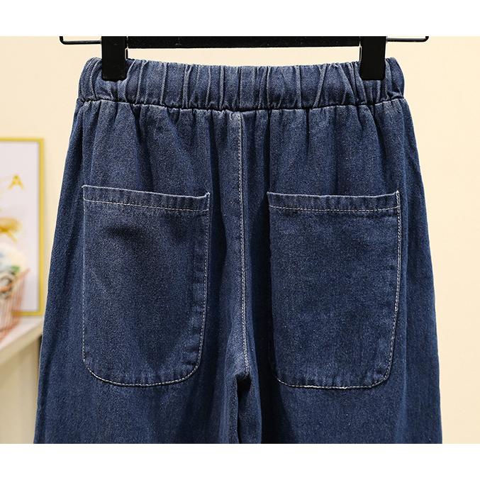 Frühling Herbst Jeans für Damen High Waist Weites Bein Hosen Damen Locker Jeans Elastischer Bund Denim Hosen Blau