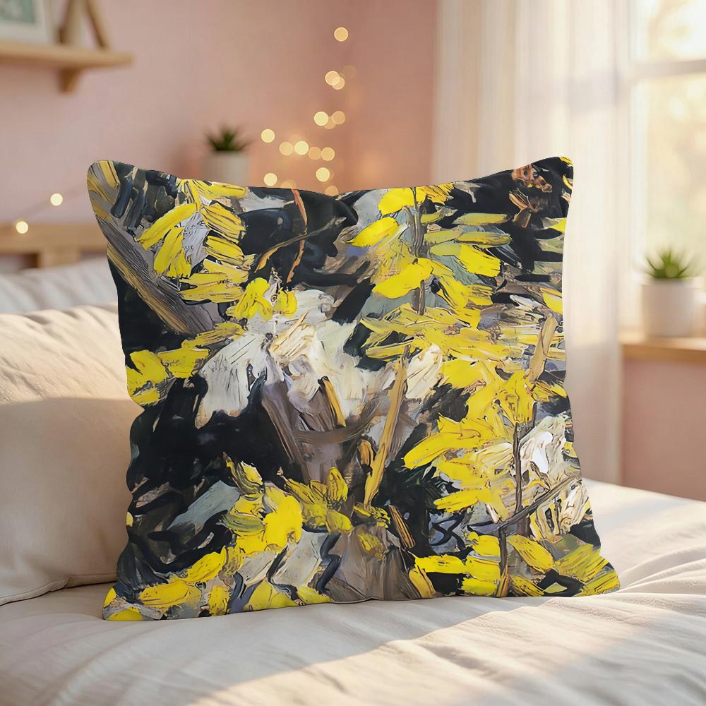 Vincent Van Gogh Oil Art Cushion Cover Silky Short Plush Invisible Zipper Dustproof Sofa Pillow Case For Home Decor