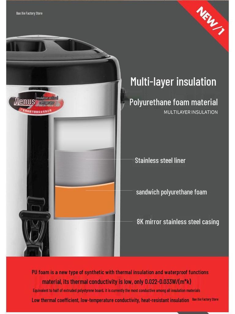 Commercial Stainless Steel Insulated Double-Layer Bucket for Milk Tea & Soy Milk, Large Capacity 